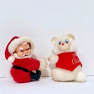 Vintage Curtain Hugger Pencil Gripper Merry Christmas Santa & Bear Retro